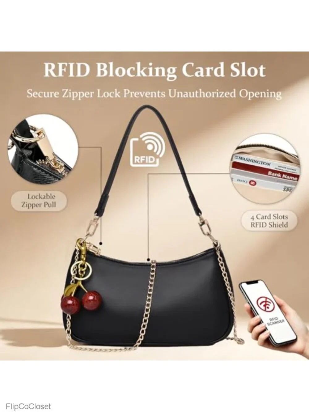 Faux Leather Mini Hobo Shoulder Bag Crossbody Purse RFID Anti-Theft